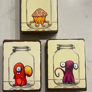 Set of (3) Mason Jar Critter Art Prints by NY Artist Kudu-La- Signed